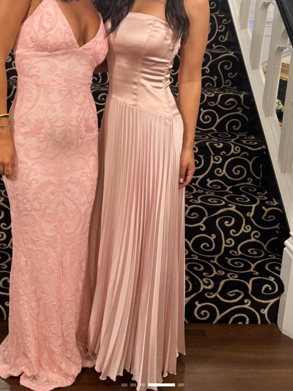 A&F Giselle Drop Waist Satin Accordion Skirt Baby Pink Strapless Maxi Dress, L